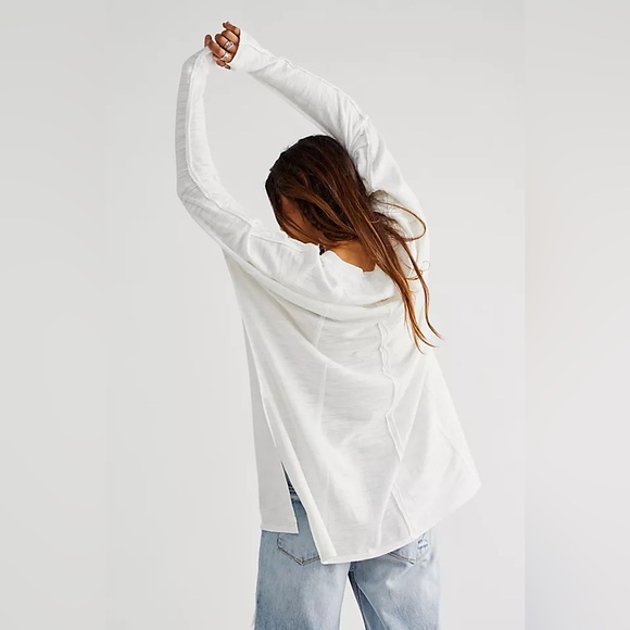 Free People | We The Free Long Beach Tunic Slub Jersey Longline Tee XS off white - Picture 2 of 12